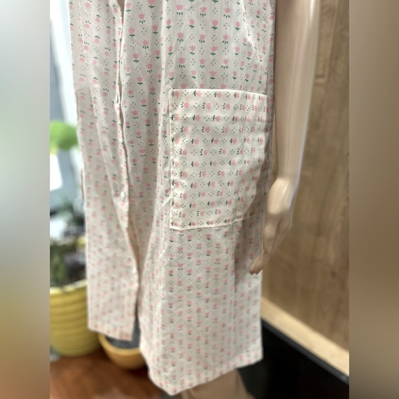 Dreamcoats retro house Dress pink green White floral tulips pockets size small - Picture 6 of 8